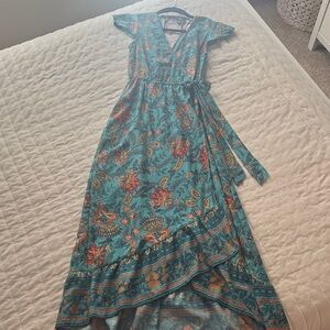 Elegant Floral Maxi Dress in Teal